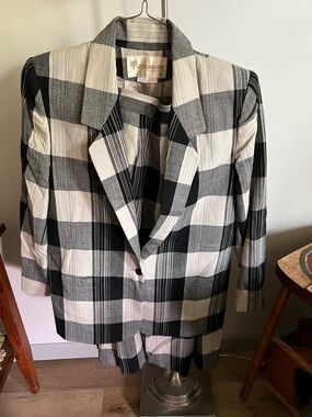 John Meyer Black & Cream Plaid Blazer and skirt